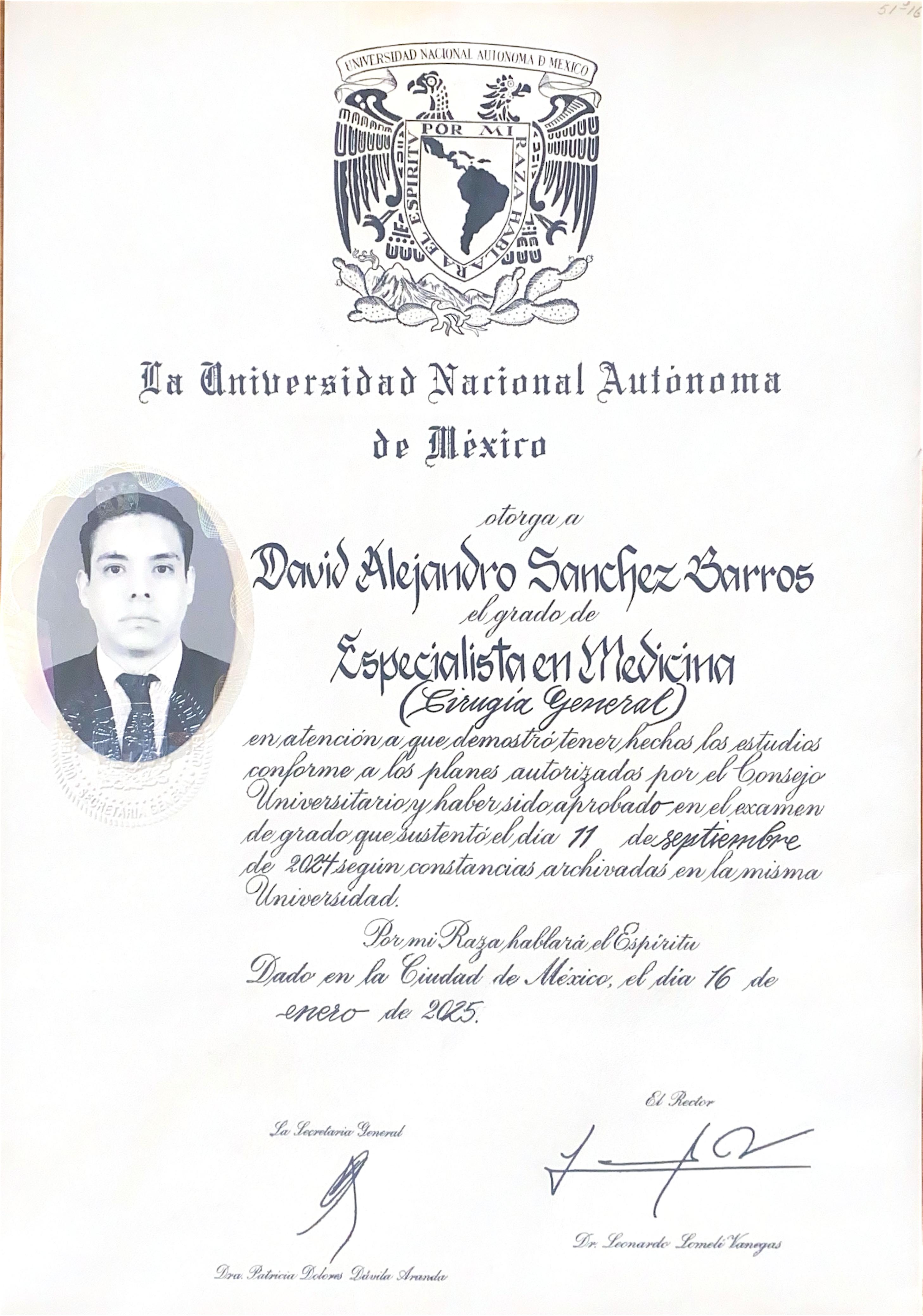 Diploma: Especialista en Cirugía General — Universidad Nacional Autónoma de México (UNAM)